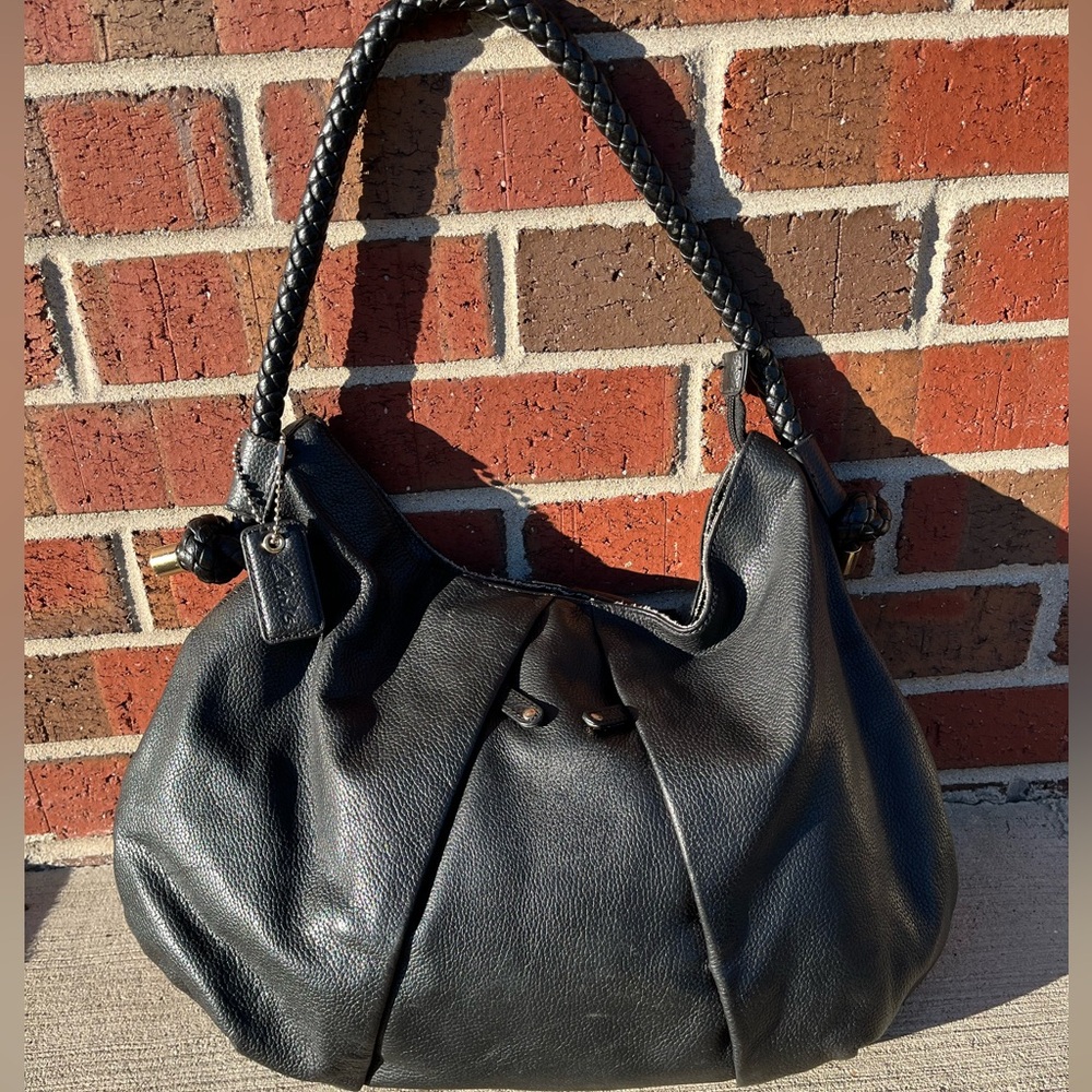 Clarks Black Soft Leather Shoulder Bag Hobo Purse Silver Tone Accents